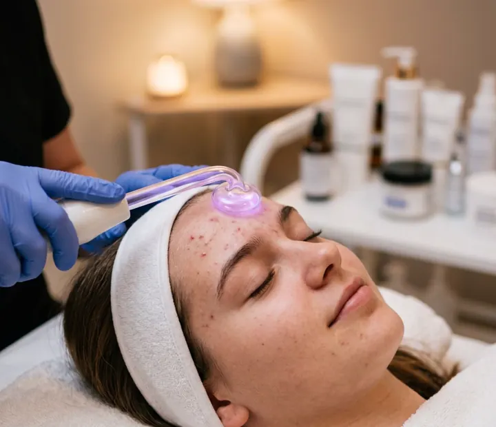 Client receiving a calming professional facial treatment