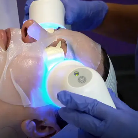 LED light therapy facial during the Glacé Facial Experience